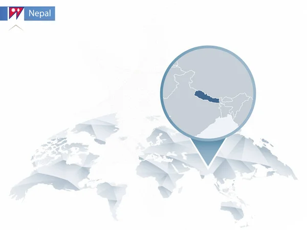 Carte du monde arrondie abstraite avec carte détaillée épinglée du Népal . — Image vectorielle