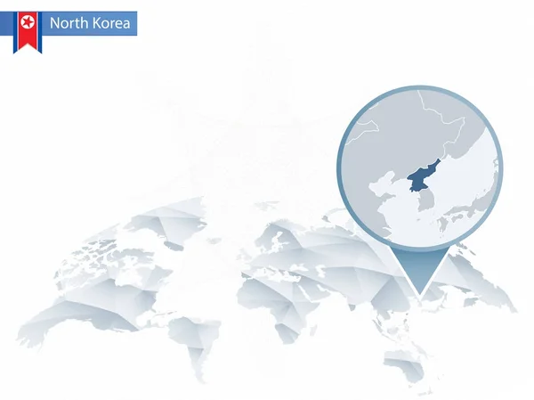 Mapa do mundo arredondado abstrato com mapa detalhado da Coreia do Norte . — Vetor de Stock