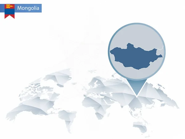 Абстрактная округлая карта мира с приколотой детальной картой Монголии . — стоковый вектор