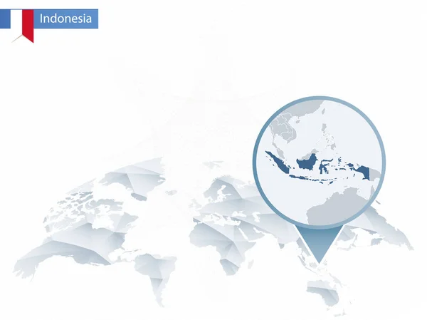Αφηρημένο στρογγυλεμένες παγκόσμιο χάρτη με καρφιτσωμένα λεπτομερής χάρτης Ινδονησίας. — Διανυσματικό Αρχείο