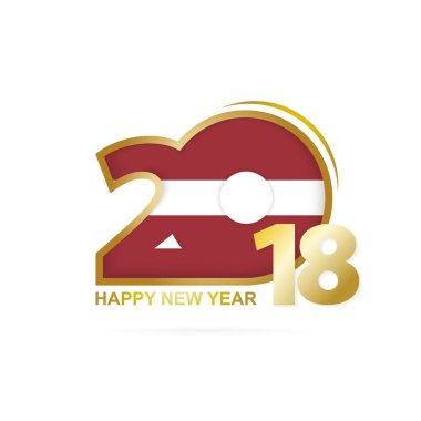 Yıl 2018 Letonya bayrak desenli. Mutlu yeni yıl tasarım.