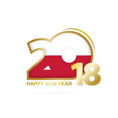 Yıl 2018 Polonya bayrak desenli. Mutlu yeni yıl tasarım.
