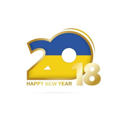 Yıl 2018 Ukrayna bayrağı desenli. Mutlu yeni yıl tasarım.