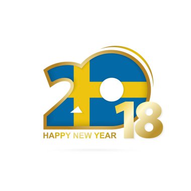 Yıl 2018 İsveç bayrak desenli. Mutlu yeni yıl tasarım.