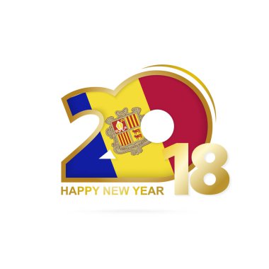Yıl 2018 Andorra bayrağı desenli. Mutlu yeni yıl tasarım.