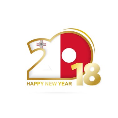 Yıl 2018 Malta bayrak desenli. Mutlu yeni yıl tasarım.
