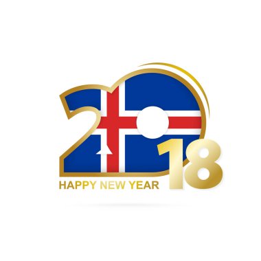 Yıl 2018 İzlanda bayrak desenli. Mutlu yeni yıl tasarım.