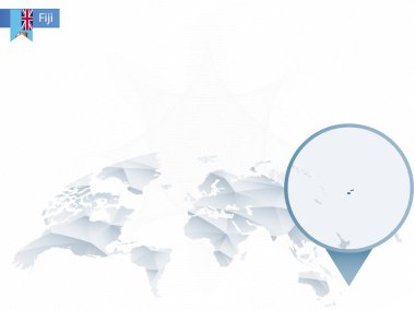 Soyut sabitlenmiş detaylı Fiji harita Dünya Haritası yuvarlak.