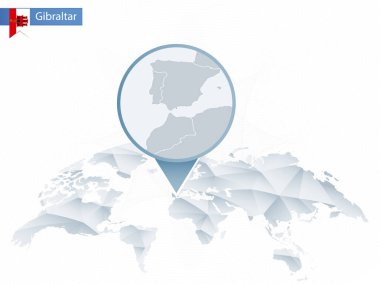 Soyut sabitlenmiş detaylı Gibraltar harita Dünya Haritası yuvarlak.