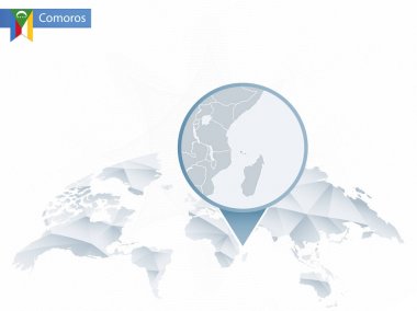 Soyut sabitlenmiş detaylı Komor Adaları harita Dünya Haritası yuvarlak.
