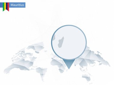 Abstract rounded World Map with pinned detailed Mauritius map.