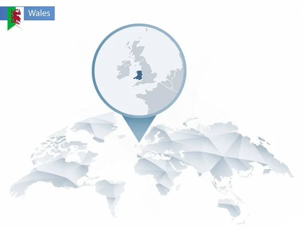 Abstraktní zaoblené mapa světa s připojených podrobná mapa Walesu. — Stockový vektor