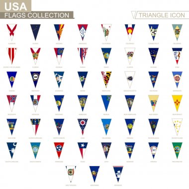 Flags of USA states, all State flags. Triangle icon. clipart