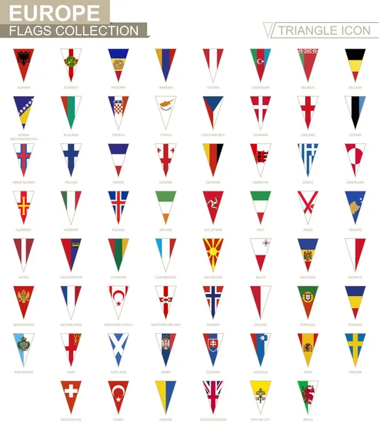 Drapeaux d'Europe, tous les drapeaux européens. Icône triangle . — Image vectorielle