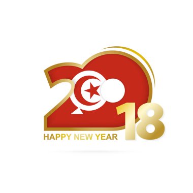 Yıl 2018 Tunus bayrak desenli. Mutlu yeni yıl tasarım.
