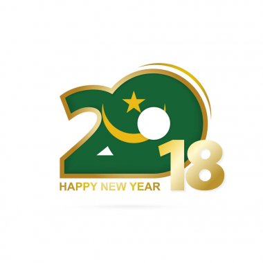 Yıl 2018 Moritanya bayrak desenli. Mutlu yeni yıl tasarım.