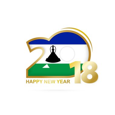 Yıl 2018 Lesoto bayrağı desenli. Mutlu yeni yıl tasarım.