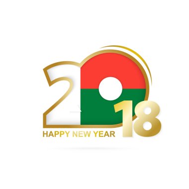 Yıl 2018 Madagaskar bayrak desenli. Mutlu yeni yıl tasarım.