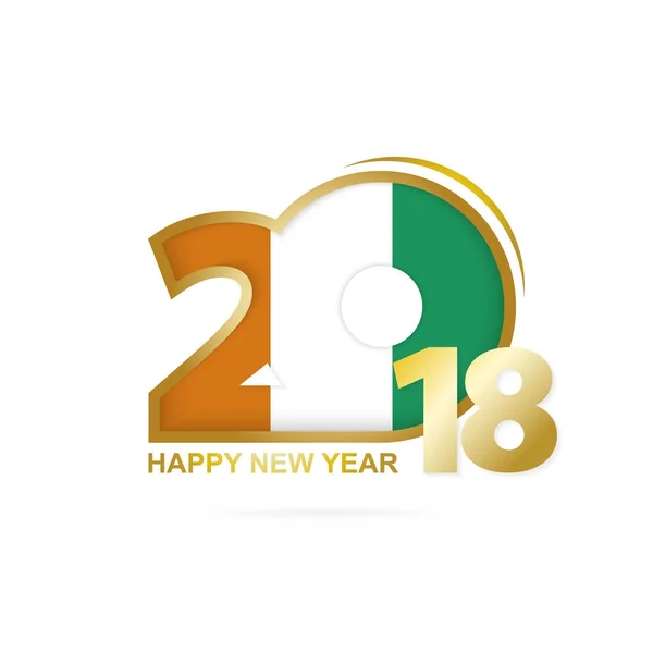 Το έτος 2018 με σημαία της Ακτής Ελεφαντοστού μοτίβο. Ευτυχισμένο το νέο έτος σχεδιασμού. — Διανυσματικό Αρχείο
