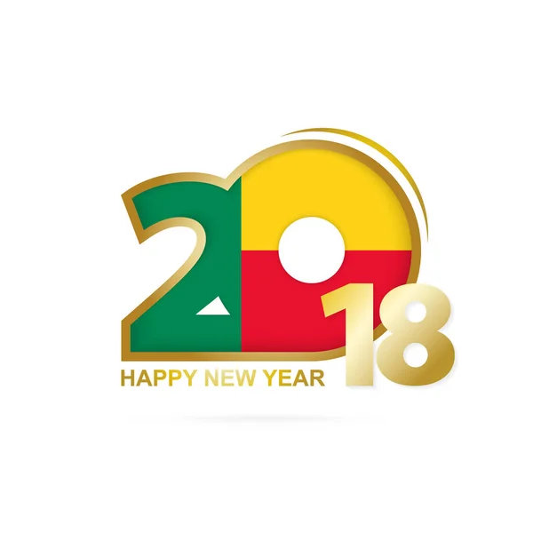 ベナンのフラグ パターンで 2018 年。新年あけましておめでとうございますデザイン. — ストックベクタ