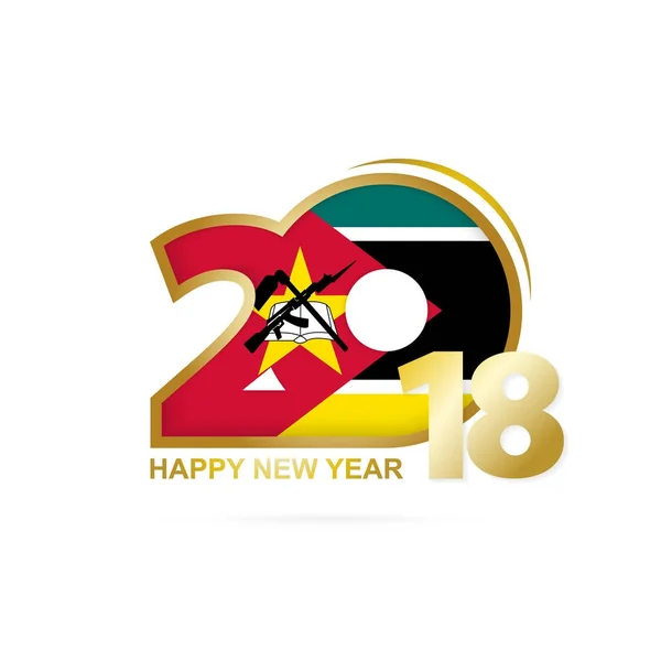 2018 年前与莫桑比克国旗图案。快乐的新年设计. — 图库矢量图片