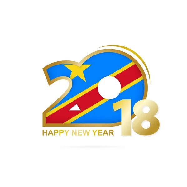 Ano 2018 com padrão Bandeira DR Congo. Feliz Ano Novo Design . —  Vetores de Stock