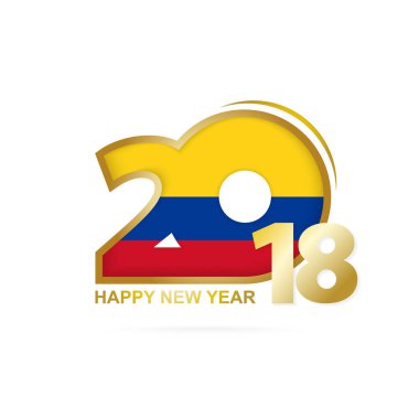 Yıl 2018 Kolombiya bayrak desenli. Mutlu yeni yıl tasarım.