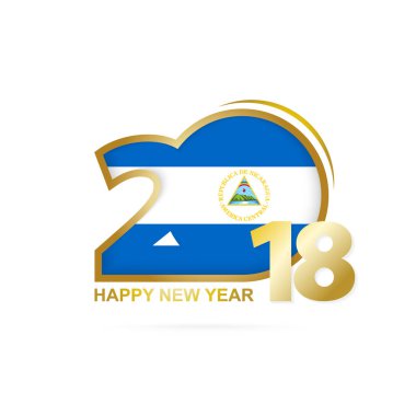 Yıl 2018 Nikaragua bayrağı desenli. Mutlu yeni yıl tasarım.