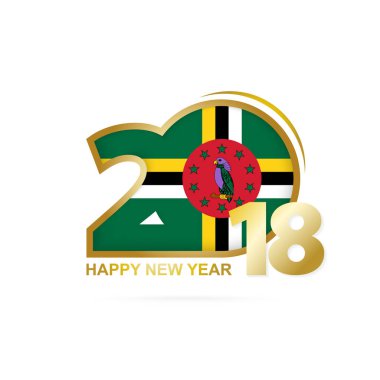 Yıl 2018 Dominika bayrak desenli. Mutlu yeni yıl tasarım.