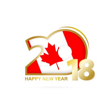 Yıl 2018 Kanada bayrağı desenli. Mutlu yeni yıl tasarım.