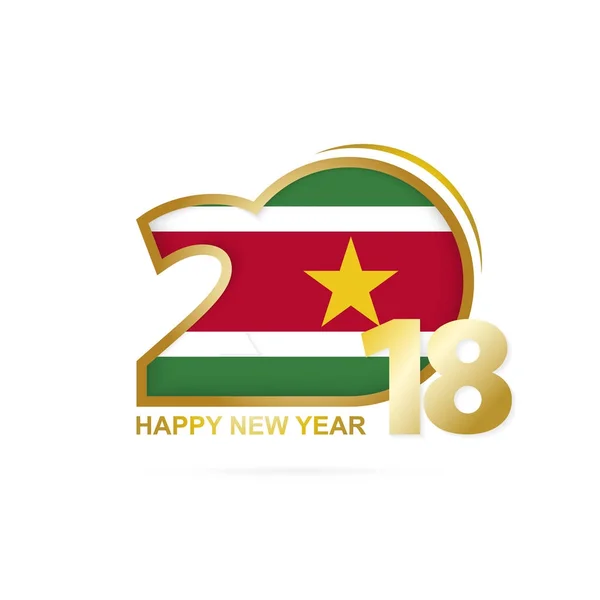 Year 2018 with Suriname Flag pattern. Happy New Year Design. — Stock Vector