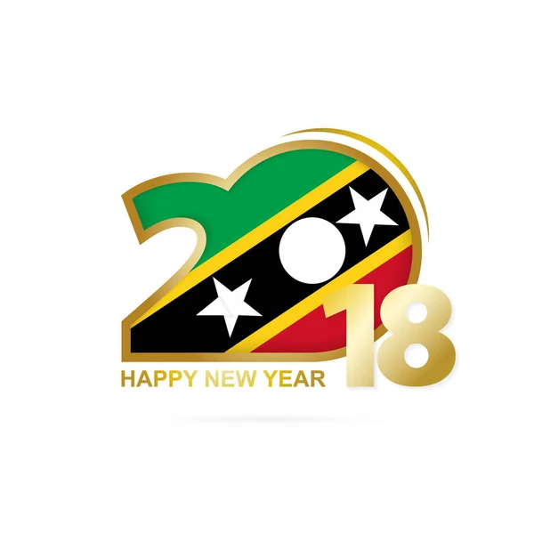 Année 2018 avec le drapeau de Saint-Kitts-et-Nevis. Heureux nouveau oui — Image vectorielle