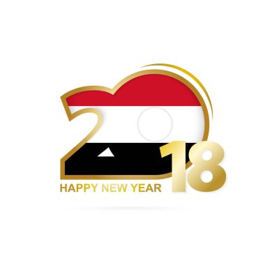 Yıl 2018 Yemen bayrak desenli. Mutlu yeni yıl tasarım.
