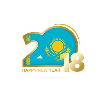 Yıl 2018 Kazakistan bayrağı desenli. Mutlu yeni yıl tasarım.