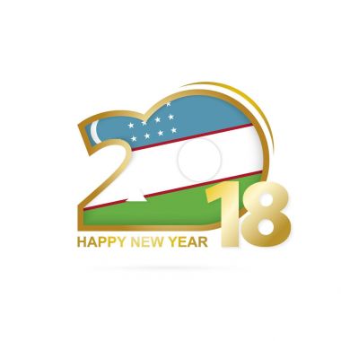 Yıl 2018 Özbekistan bayrak desenli. Mutlu yeni yıl tasarım.