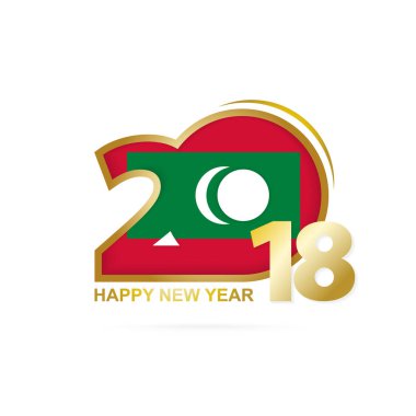 Yıl 2018 Maldivler bayrak desenli. Mutlu yeni yıl tasarım.