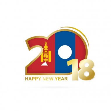Yıl 2018 Moğolistan bayrak desenli. Mutlu yeni yıl tasarım.
