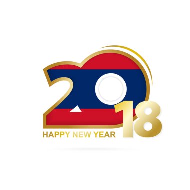 Laos bayrağı desen ile 2018 yıl. Mutlu yeni yıl tasarım.