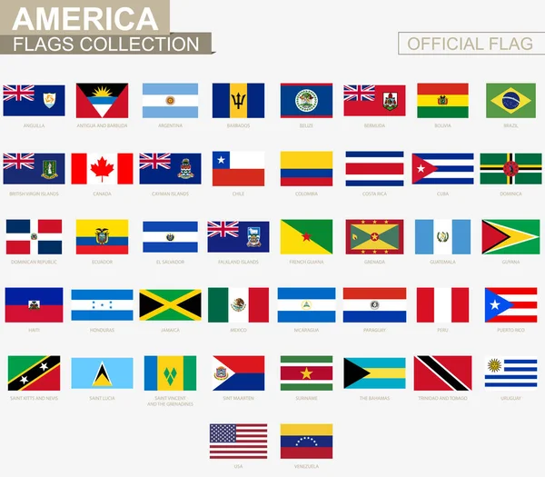 Bandera nacional de los países americanos, banderas vectoriales oficiales colle — Vector de stock