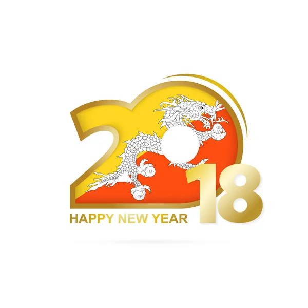 부탄 국기 패턴으로 2018 년입니다. 새 해 복 많이 받으세요 디자인. — 스톡 벡터