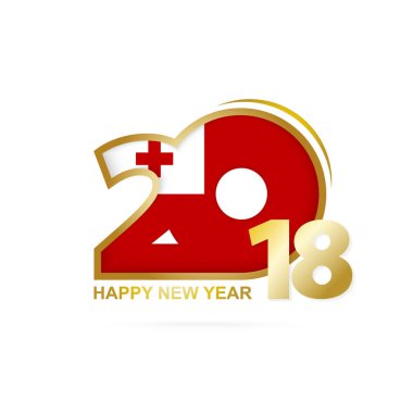 Yıl 2018 Tonga bayrak desenli. Mutlu yeni yıl tasarım.