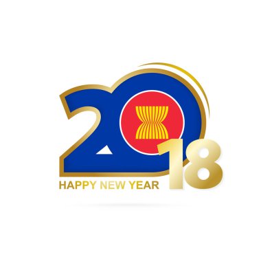 Yıl 2018 Asean bayrak desenli. Mutlu yeni yıl tasarım.