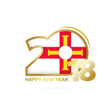 Yıl 2018 Guernsey bayrak desenli. Mutlu yeni yıl tasarım.