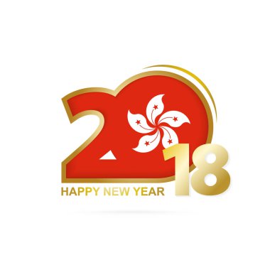 Yıl 2018 Hong Kong bayrağı desenli. Mutlu yeni yıl tasarım.