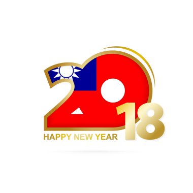Yıl 2018 Tayvan bayrak desenli. Mutlu yeni yıl tasarım.