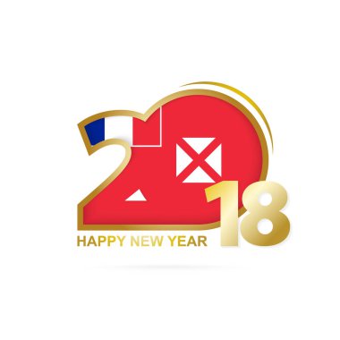 Yıl 2018 Wallis ve Futuna bayrak desenli. Mutlu yeni yıl De