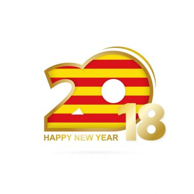 Yıl 2018 Catalonia bayrak desenli. Mutlu yeni yıl tasarım.