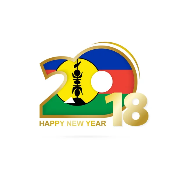 Το έτος 2018 με σημαία της Νέας Καληδονίας μοτίβο. Ευτυχισμένο το νέο έτος σχεδιασμού — Διανυσματικό Αρχείο