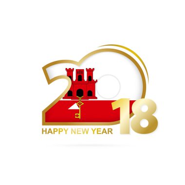 Yıl 2018 Cebelitarık bayrak desenli. Mutlu yeni yıl tasarım.