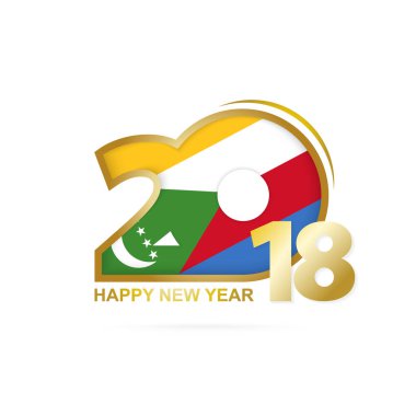 Yıl 2018 Komor bayrağı desenli. Mutlu yeni yıl tasarım.